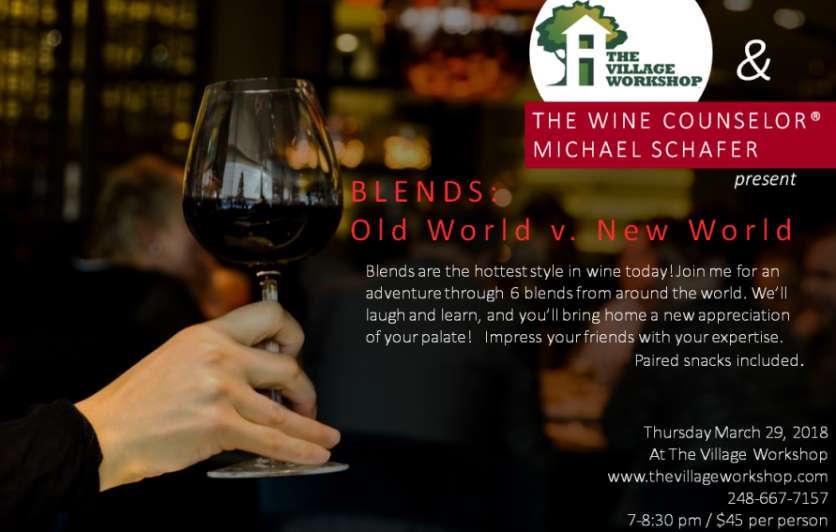 The Old World (Europe) began blending grapes a very long time ago. The New World (the rest of the planet) has it's own style of blended wines. You'll compare & contrast three wines from each 