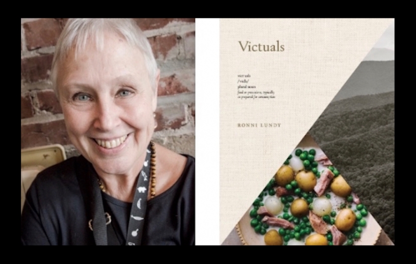 Ronni Lundy with her award-winning cookbook, Victuals.